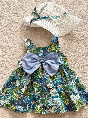 Floral Sundress with Big Bow and Sun Hat